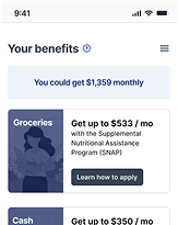 phone screenshot with title your benefits