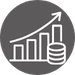 gray round icon with bar chart and arrow pointing up