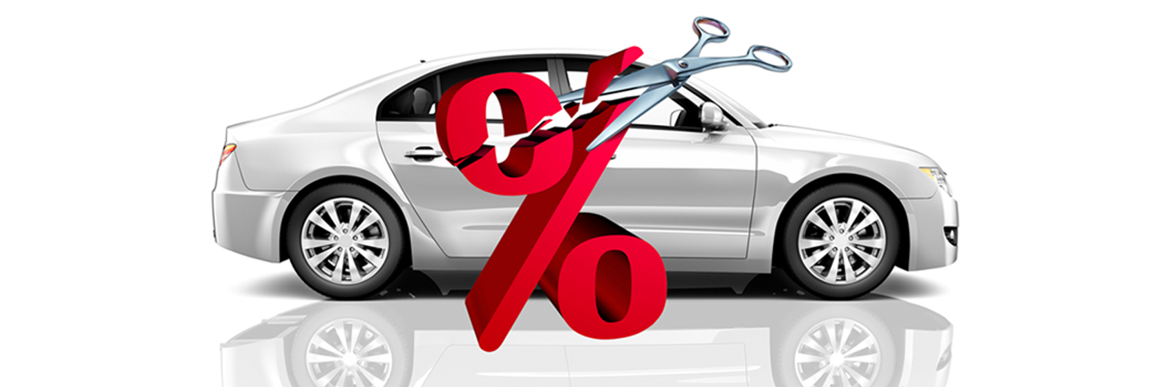 Image of a silver vehicle overlayed with a percent sign being cut in half